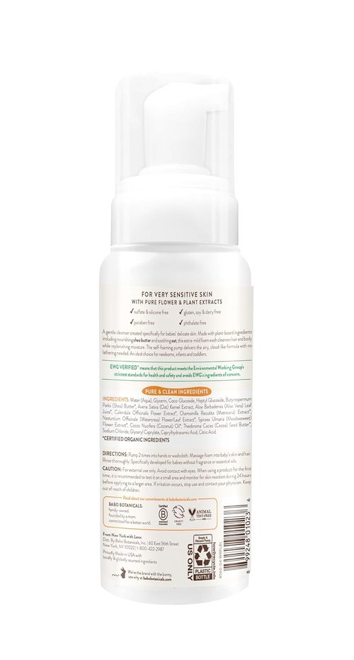 BABO Botanicals Baby Foam Wash - Fragrance-Free Gentle Formula with Oat, Shea & Cocoa Butter - EWG Verified, Vegan