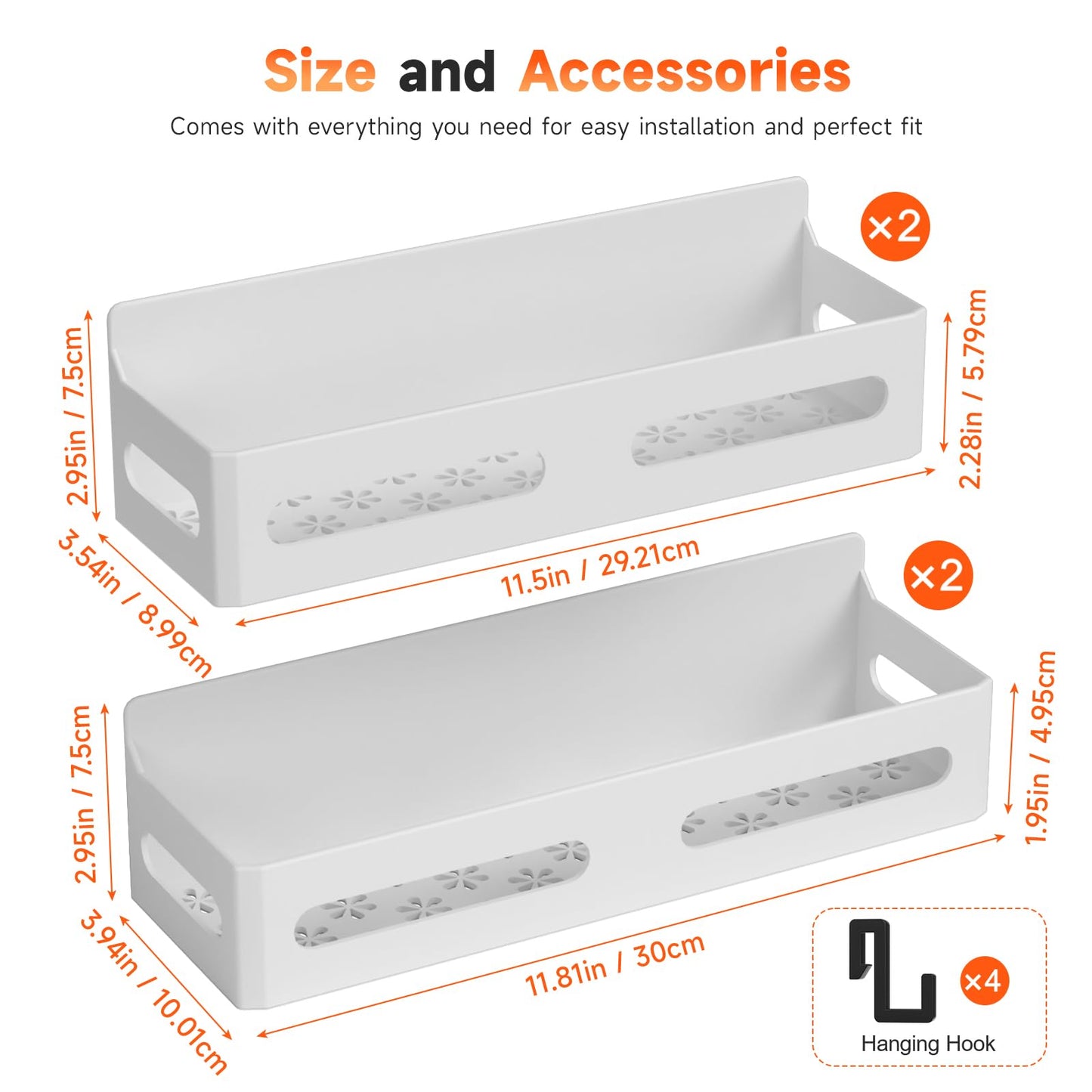 4 Pack Strong Magnetic Spice Rack for Refrigerator, Multipurpose Magnetic Shelf for Fridge with 4 Hooks for kitchen and Bathroom Organization, Black