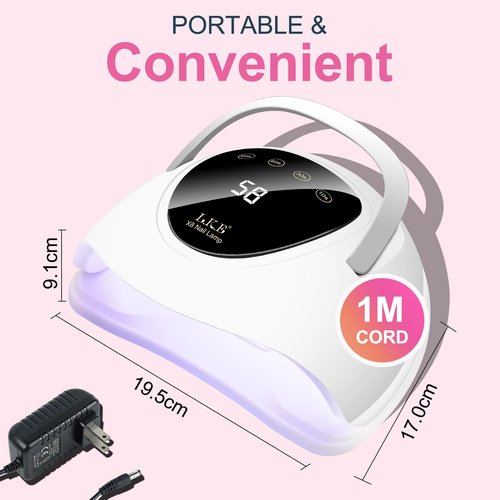 LKE LED Nail Lamp, UV Light for Gel Nails 150W Gel Nail Light with 4 Timer, 24Pcs Lamp Beads and Auto Sensor, Professional LED Nail Dryer for Home Salon Nail Art Tools