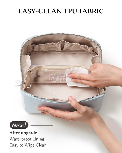 EACHY Travel Makeup Bag, Large Capacity Cosmetic Pouch with Zipper, Waterproof Toiletry bag for Women