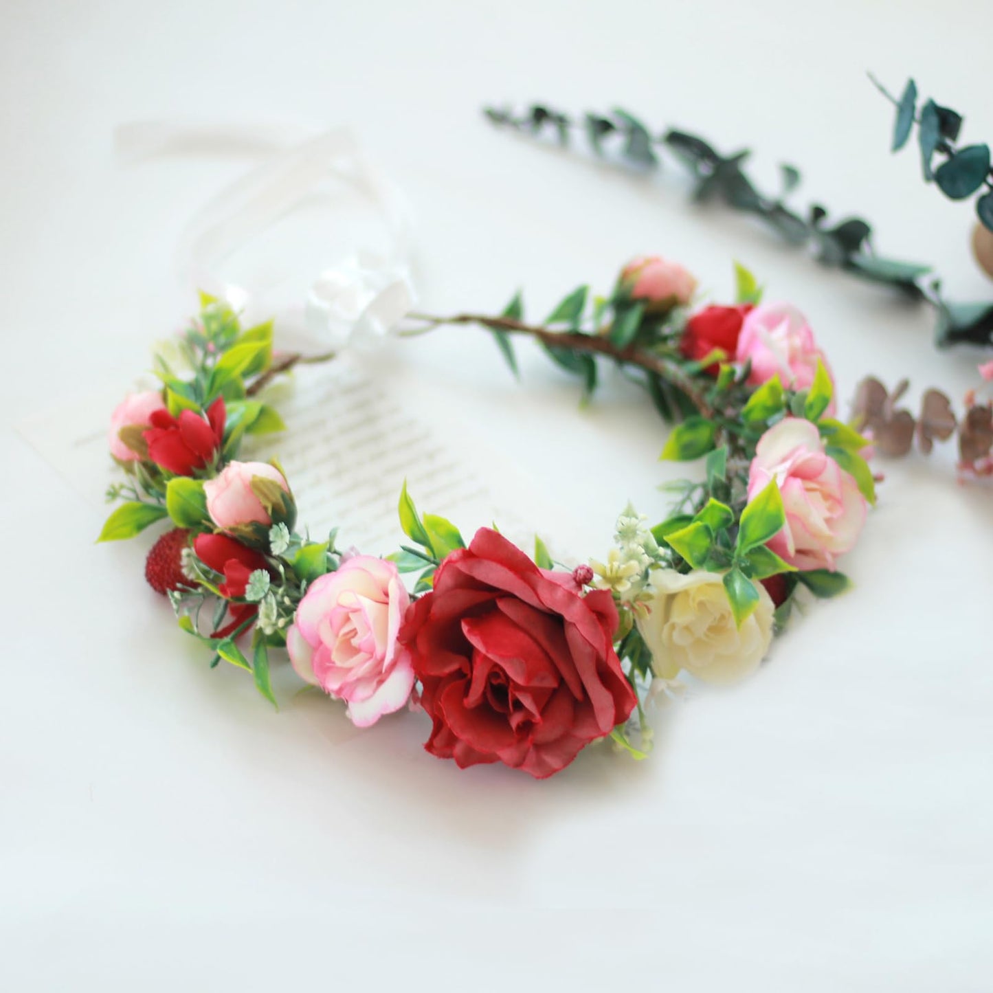 Vivivalue Rose Flower Crown Girl Floral Headband Flower Headpiece Halo Wedding Party Photos Pink