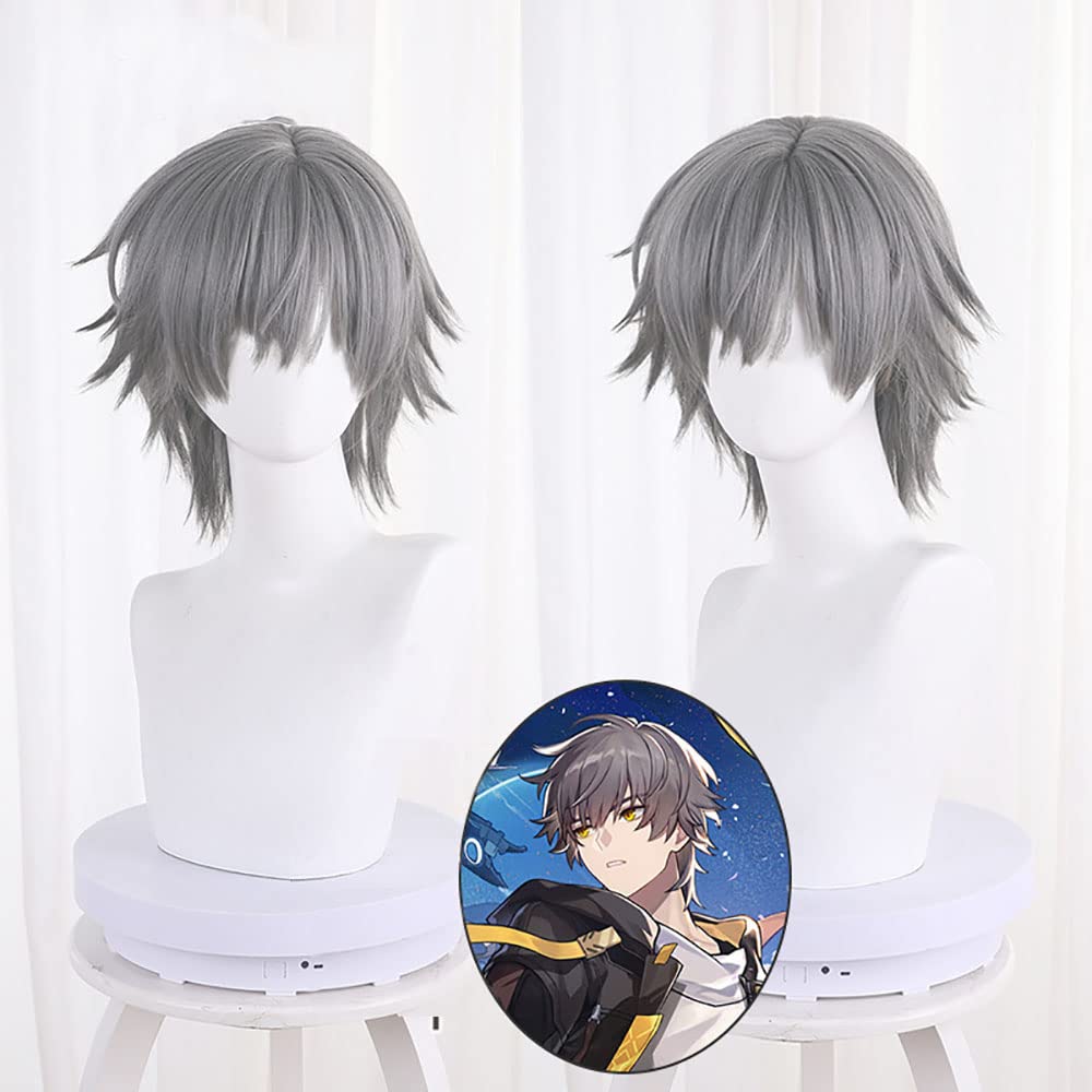 XiongXiongLe Grey Wig for Men Cosplay Male Trailblazer Upturned Short Hair Replacement Wig Boys Cos Honkai Star Rail Party Halloween Christmas(Male Trailblazer)