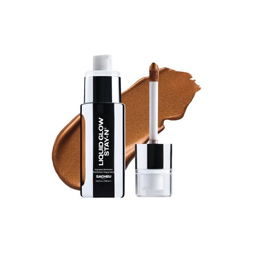 Sacheu Liquid Glow STAY-N Liquid Highlighter & Illuminator Makeup — 30ml Long Lasting Luminous Glow Lightweight Dewy Finish, Toasty Glaze