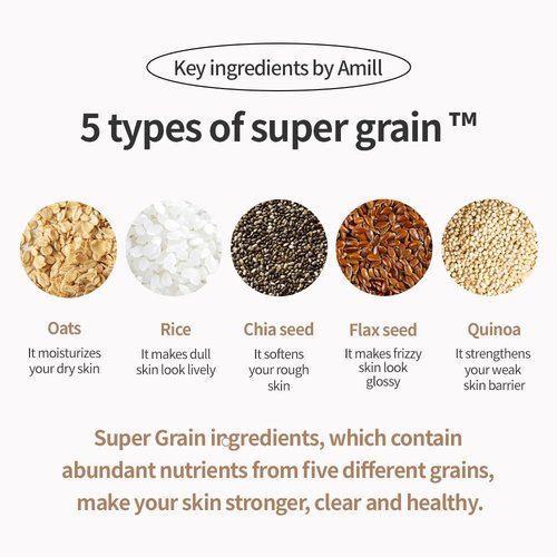 Amill Super Grain Foam Cleansing - Gentle Facial Cleanser with Multi-Grain Extracts | 100ml/3.39fl.oz for Soft, Hydrated Skin