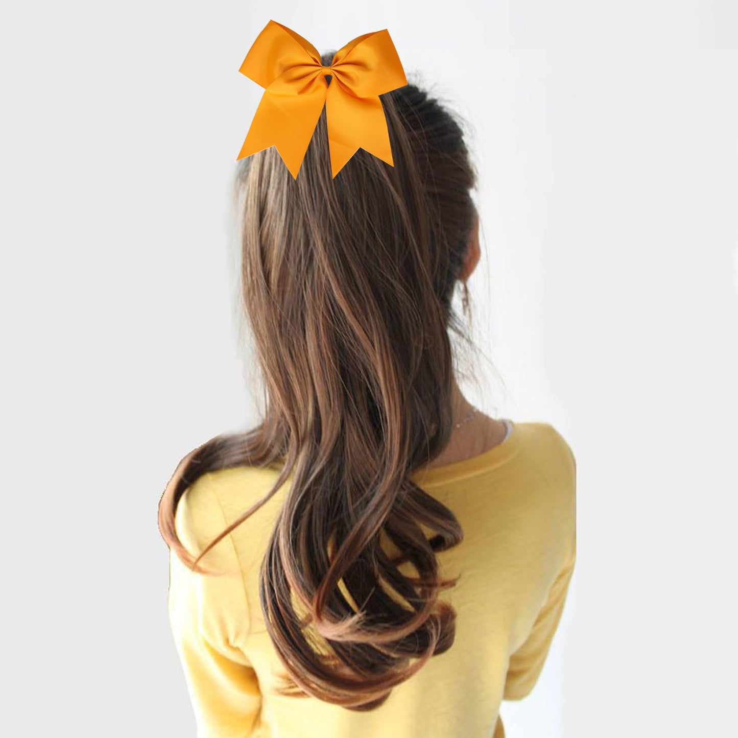 chiduerm 16Pcs Cheerleading Bows 8 Inch Large Cheer Hair Bows Grosgrain Ribbon Elastic Bands Handmade Ponytail Holder for Cheerleading Girls School College Sports (gold)