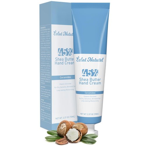 ÉCLAT NATUREL Shea Butter Hand Cream, Made with 45% Shea Butter Moisturizer for Dry Hands, Vitamin E Niacinamide Ceramide Hand Lotion, Radiant Nourish Moisturizing Cream, 2.37 Fl Oz