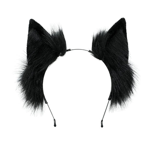 Faylay Wolf/Fox/Cat Ear Cosplay Headwear Girl Accessories Handmade Hairband Furry Ear Faux Fur Headband (04-4 Black)