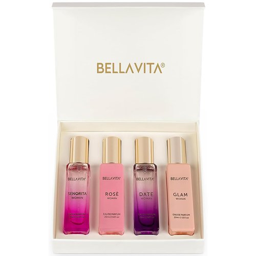 Bellavita Luxury Women's Perfume Gift Set with Rose, Senorita, Date, and Glam | 80ml | Perfume for Women | Pink Pepper, Yuzu, Floral Peach, and African Orange Notes | Long Lasting Women's Fragrance