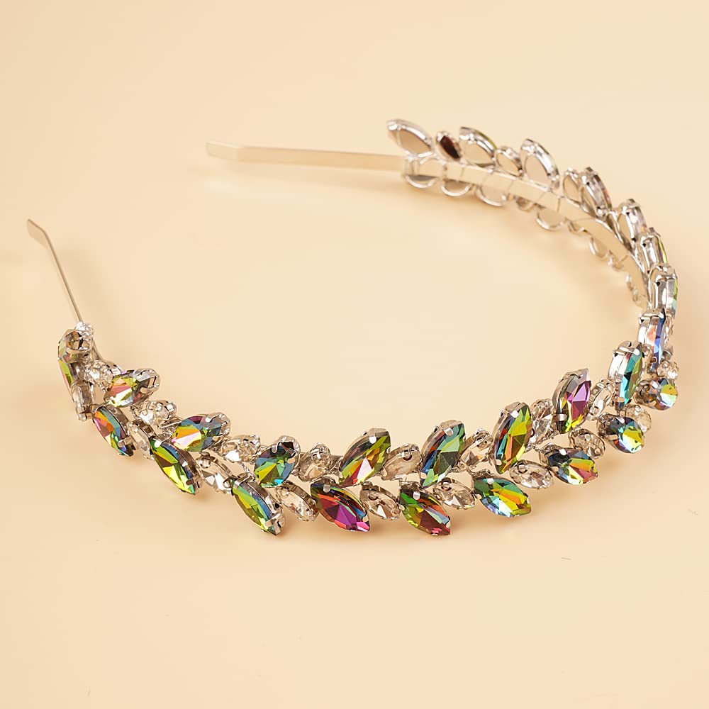 Kercisbeauty Iridescent Colorful Crystal Hair Tiaras Handmade Rhinestones Silver Hiar Crown Jewelry for Women Girls Wedding Bridal Hair Accessories (Colorful)