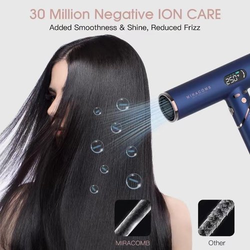 MIRACOMB Foldable Travel Hair Dryer - Powerful Ionic Blow Dryer with Brushless Motor, Lightweight & Portable
