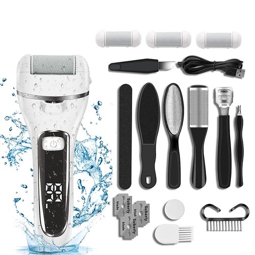 Electric Callus Remover and Foot polisher-Rechargeable-waterproof-10pieces Pedicure Set. (Black)