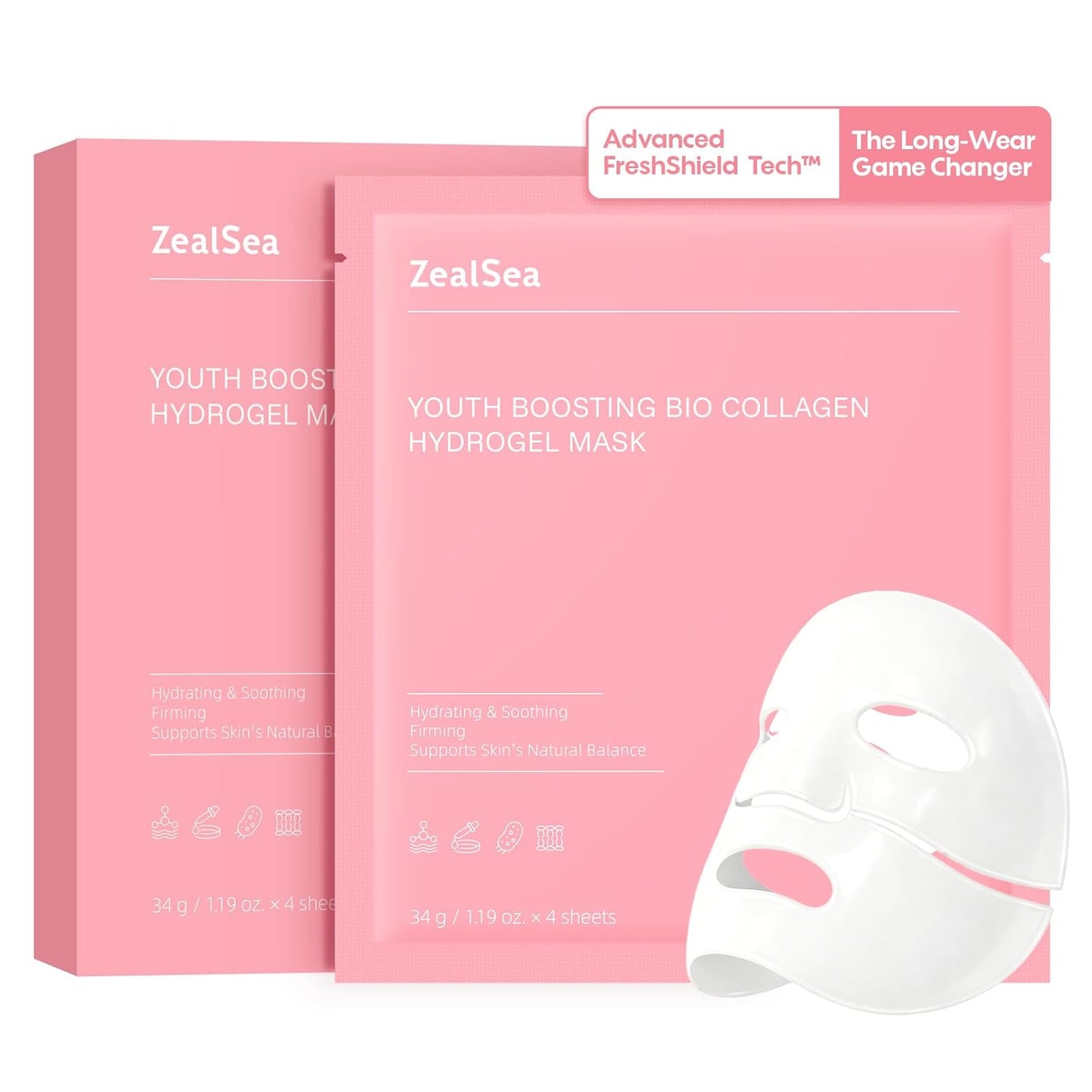 ZealSea Bio Collagen Hydrogel Face Mask - Overnight Jelly Sheet for Deep Hydration & Firming | 4 Pack