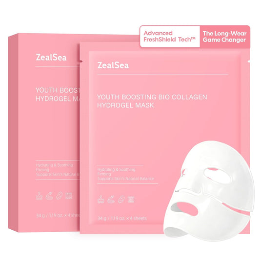 ZealSea Bio Collagen Hydrogel Face Mask - Overnight Jelly Sheet for Deep Hydration & Firming | 4 Pack