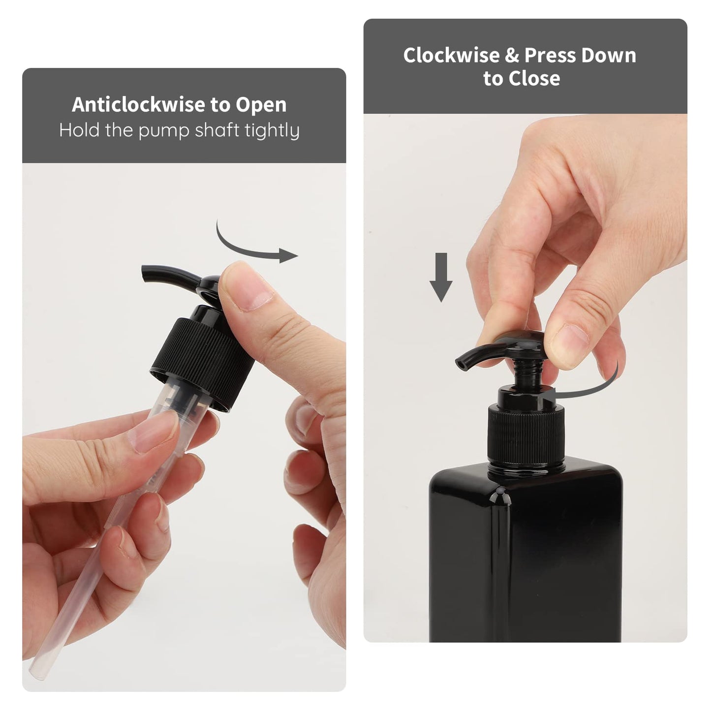 Segbeauty 4pcs Square Lotion Dispenser, 6.8oz Empty Shampoo Pump Bottles Small with Labels, 200ml Refillable Portable Plastic Press Bathroom Shower Dispenser Liquid Soap Containers for Travel Black