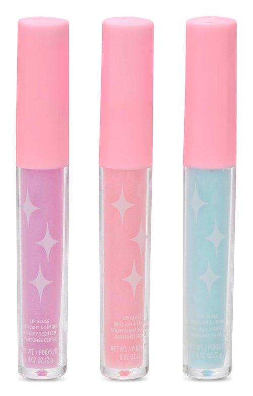 iscream Sparkle & Shine Lip Gloss Set - 3-Piece Pastel Collection with Cherry, Vanilla & Strawberry Scents
