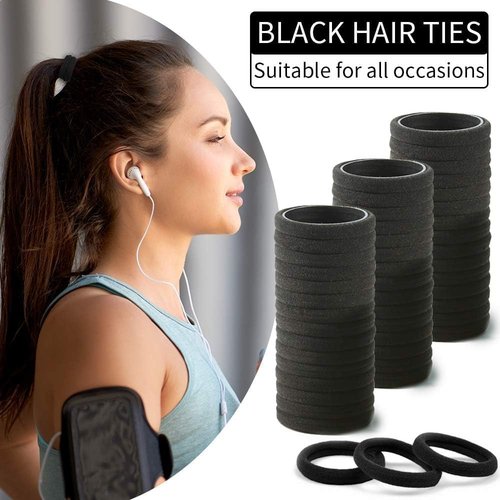 Bessrung 100PCS Black Hair Ties for Women Girls, Seamless Thick Black Hair Band, Elastic Hair Ties No Damage Ponytail Holder for Everyday Use