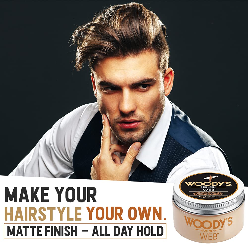 Woody's Hair Clay for Men – Matte Finish, Styling Pomade for Men Stronghold, Firm and Flexible Control, 3.4 oz. 2-Pack