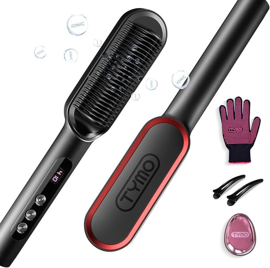 TYMO Ring Plus Ionic Hair Straightener Brush - Professional Styling Tool with Titanium Coating & 9 Temp Settings