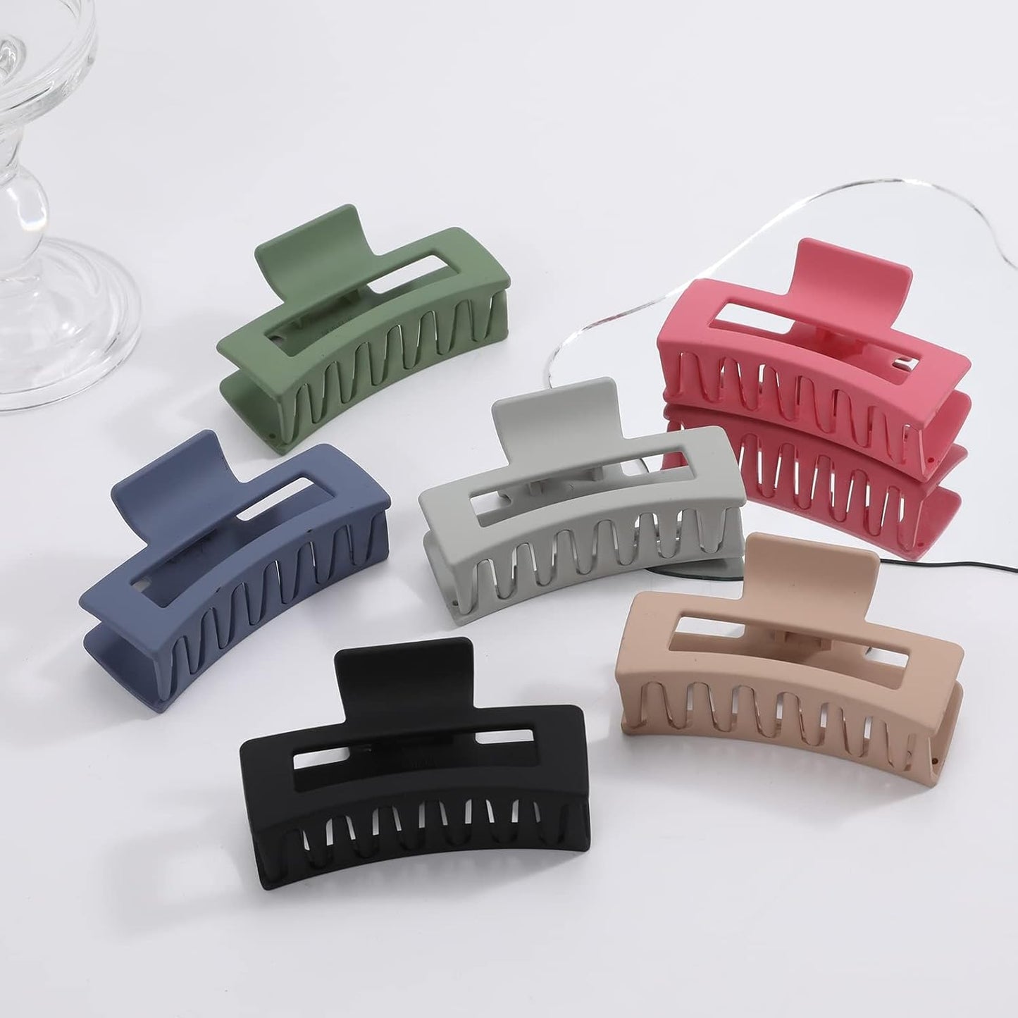 6 Pack Square Claw for Women Girls, 3.5" Medium Non-slip Rectangular Matte Clips Strong Hold Jumbo Hair Styling Accessories, Cool