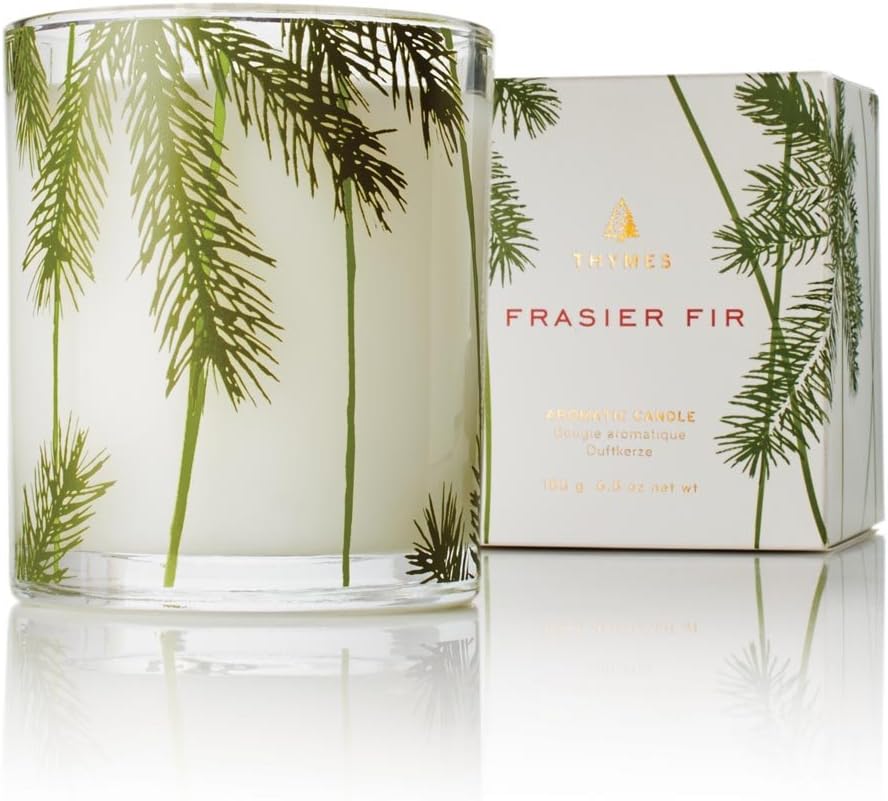 Thymes Frasier Fir Candle - Scented Holiday Candle with Crisp Siberian Fir & Cedarwood - 6.5 oz
