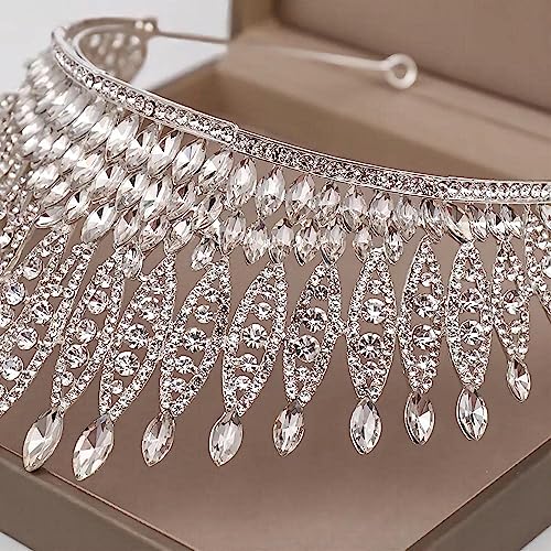 FASNAHOK Large Crowns and Tiaras for Women Birthday Queen Crown Silver Princess Tiara Crystal Wedding Headband for Bride Rhinestone Quinceanera Headpieces for Party Costume