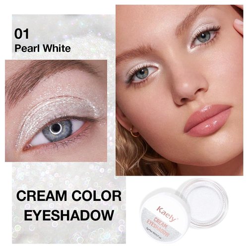Kaely Cream Eyeshadow Pot - Pearl White Sparkle | High Pigment Waterproof Formula for Mature Skin