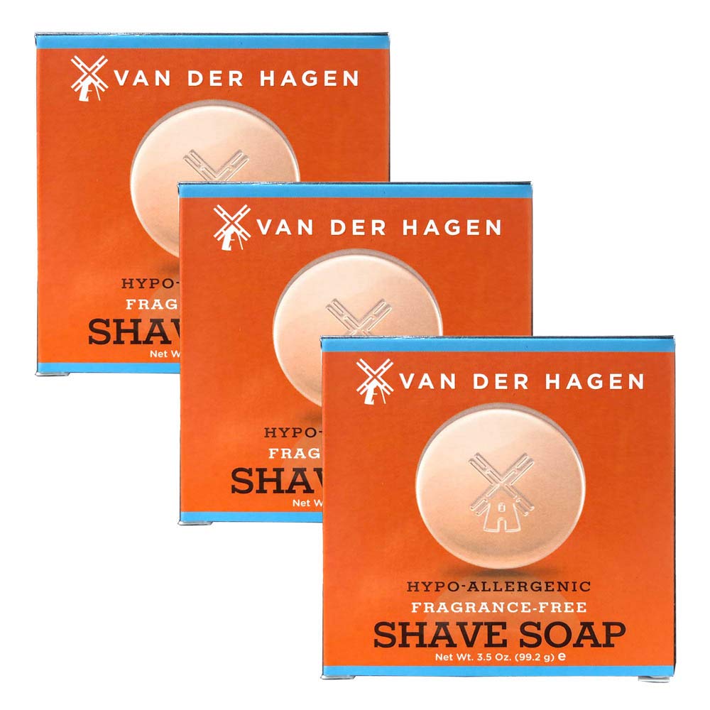 Van Der Hagen Men's Luxury Shave Soap - Fragrance-Free | Pack of 3 for Smooth Shaving