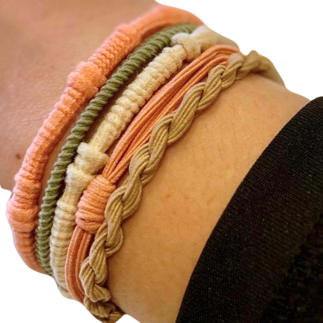 Whoopsie Hair Ties Beige Boho Bracelets: Dual-Use Elastic Hair Bands for Ponytails, Thin and Thick Hair