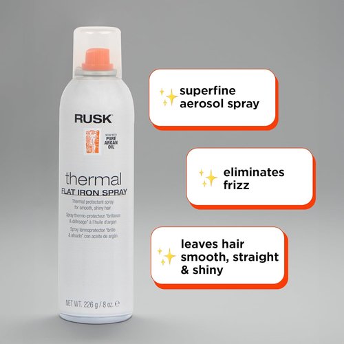 RUSK Thermal Flat Iron Spray - Argan Oil Infused, Micro-Fine Formula for Smooth, Sleek Hair | 8 fl. oz
