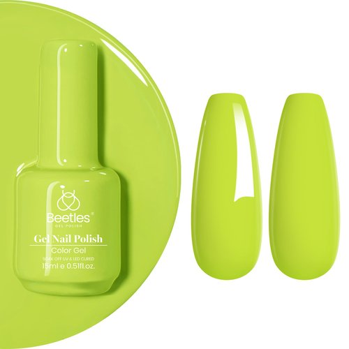 Beetles Green Gel Nail Polish - Fresh Greenery 15ML/0.51Fl Oz, Light Green Gel Nails Polish, Neon Lime Color Soak Off UV LED Lamp Day Nails Art, Long-Lasting Manicure Salon Spring Nails