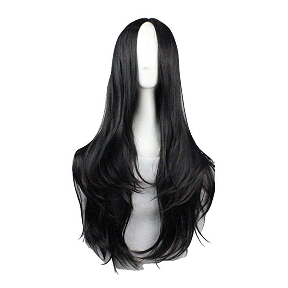 Sharebeauty 29.5" Womens Long Wavy Synthetic Black Wig Anime Cosplay Halloween Costume Party Wig