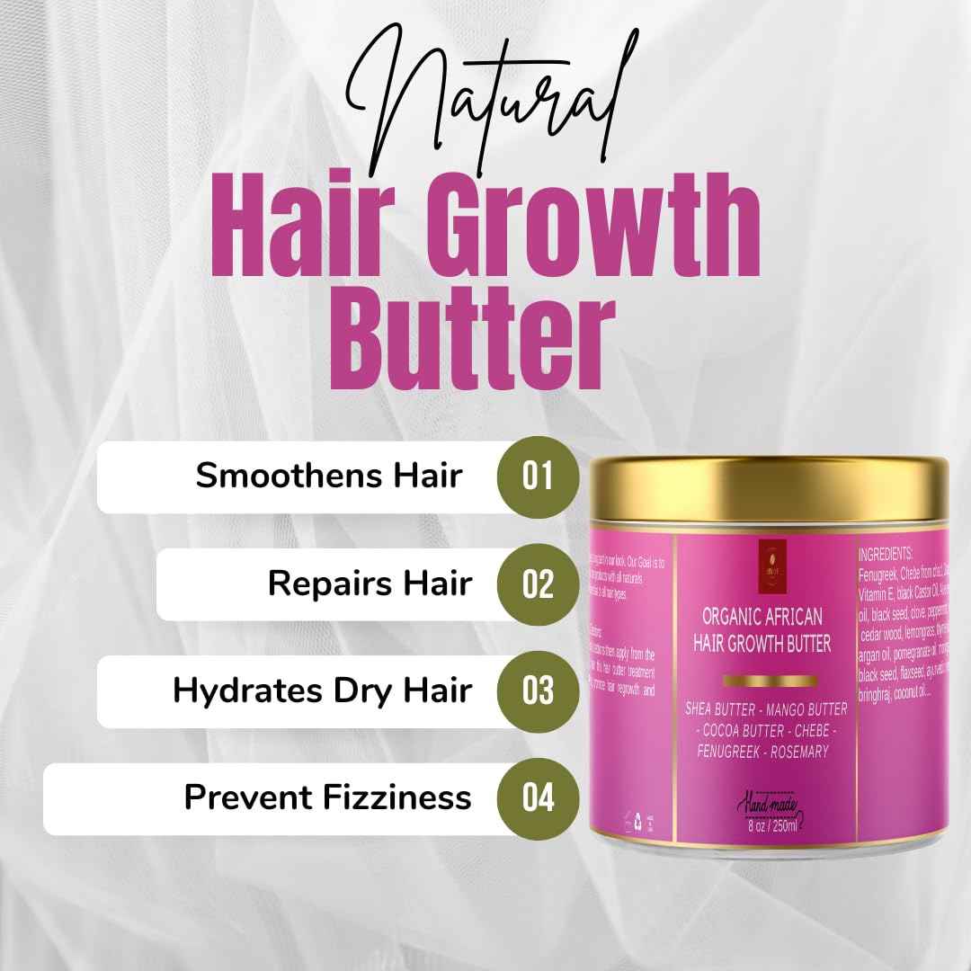 Chebe Hair Growth Butter - Ayurvedic Deep Conditioner with Shea & Cocoa for All Hair Types | 8 oz