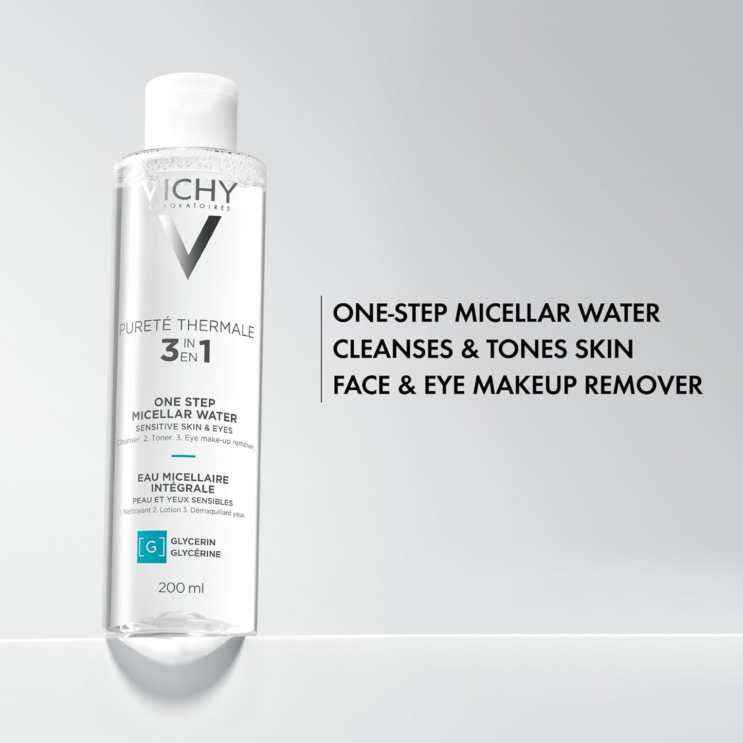 Vichy Pureté Thermale Micellar Water - Gentle Makeup Remover & Hydrating Toner with Vitamin B5 | No Rinse Needed
