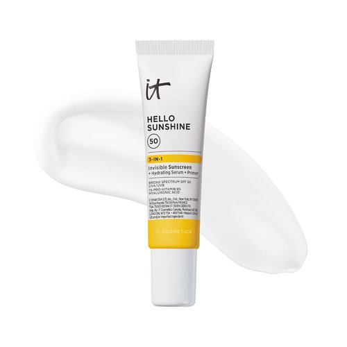 IT Cosmetics Hello Sunshine Invisible Sunscreen SPF 50 - Hydrating Serum & Makeup Primer - No White Cast, 1.7 oz