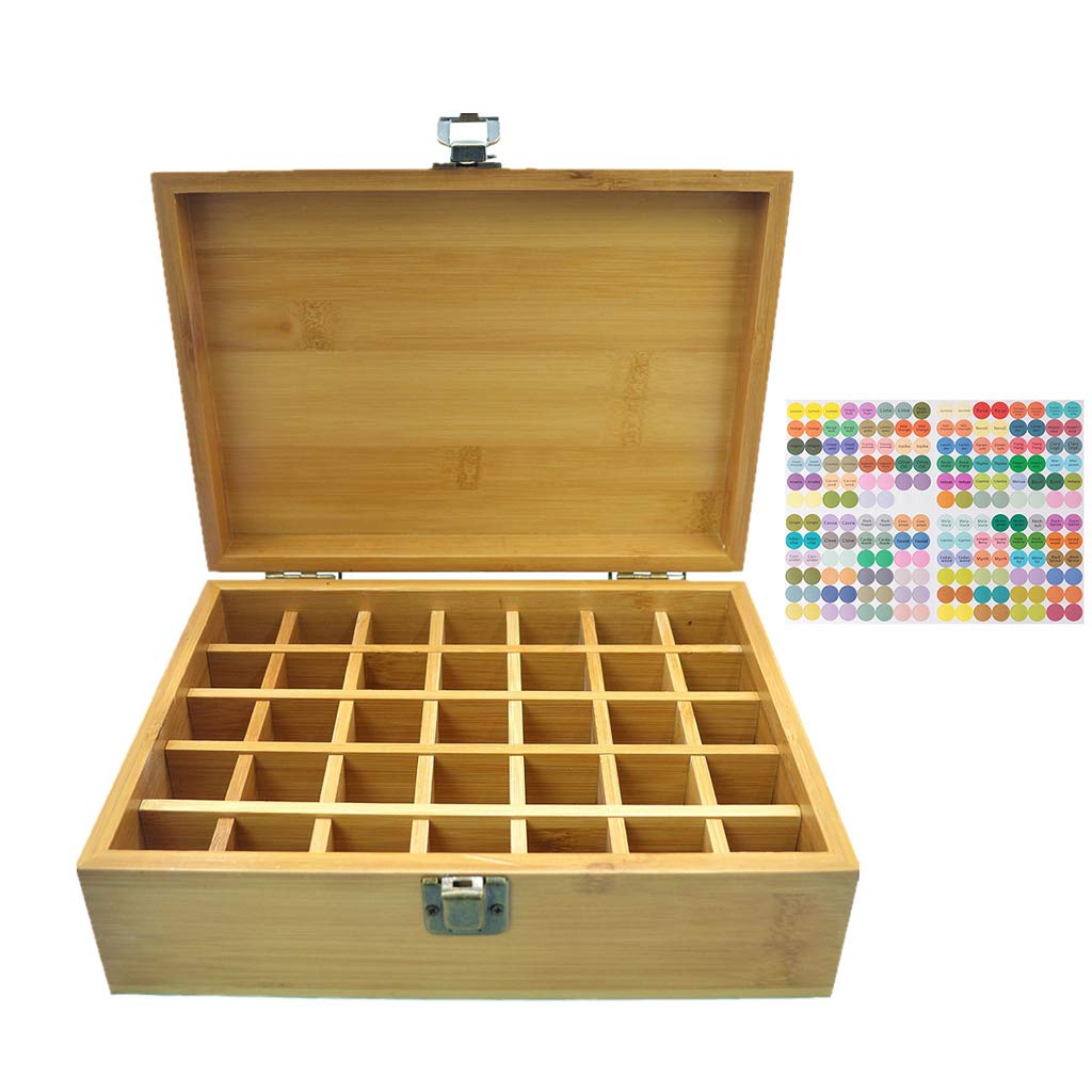 Pure Vie Essential Oil Bamboo Storage Box Travel Display Presentation, Holds 35 Bottles for 5, 10, 15ml - Aromatherapy Organizer Nail Polish Fragrance Container #1 - Keep Your Oils Safe & Space Saver