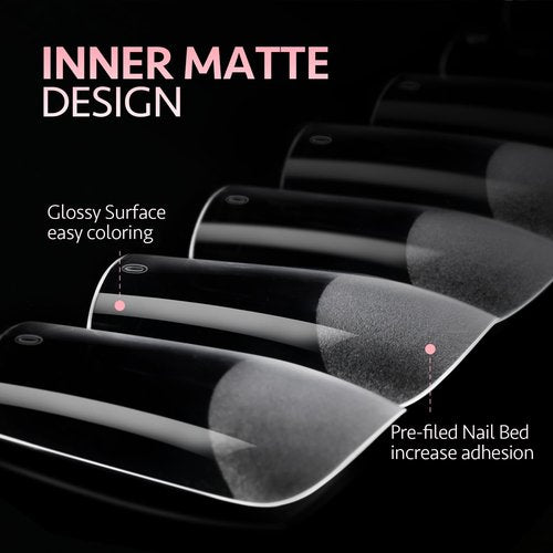 GAOY Medium Square Fake Gel Nail Tips, 12 Sizes False Full Cover Acrylic Press on Nails, 240Pcs Soft Half Matte Tips