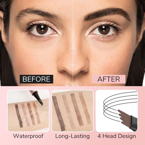 Microblading Eyebrow Pen, 2024 New Waterproof Microblading Eyebrow Pencil with 4 Tip Eye Brow Pen, Natural Eyebrow Makeup Fine Stroke Magic Eyebrow Pencil Stay on All Day (Dark Brown)