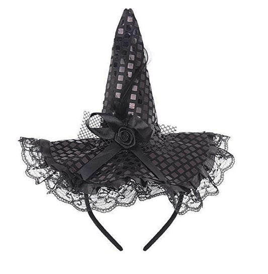 Delicate Dew Women Halloween Witch Hat Headband Girls Glitter Feather Headpiece Wizard Costume (Sequin Black)