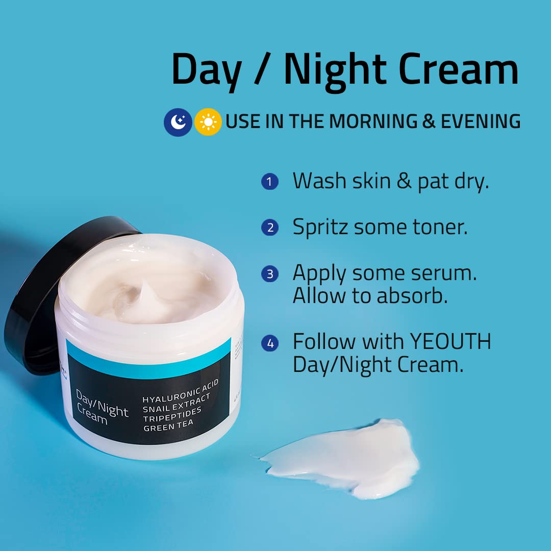 YEOUTH Day Night Face Moisturizer with Hyaluronic Acid, Snail Mucin Cream and Copper Tripeptide, Hydrating Fragrance Free Facial Moisturizer, Face Skin Care Cream for Women and Men
