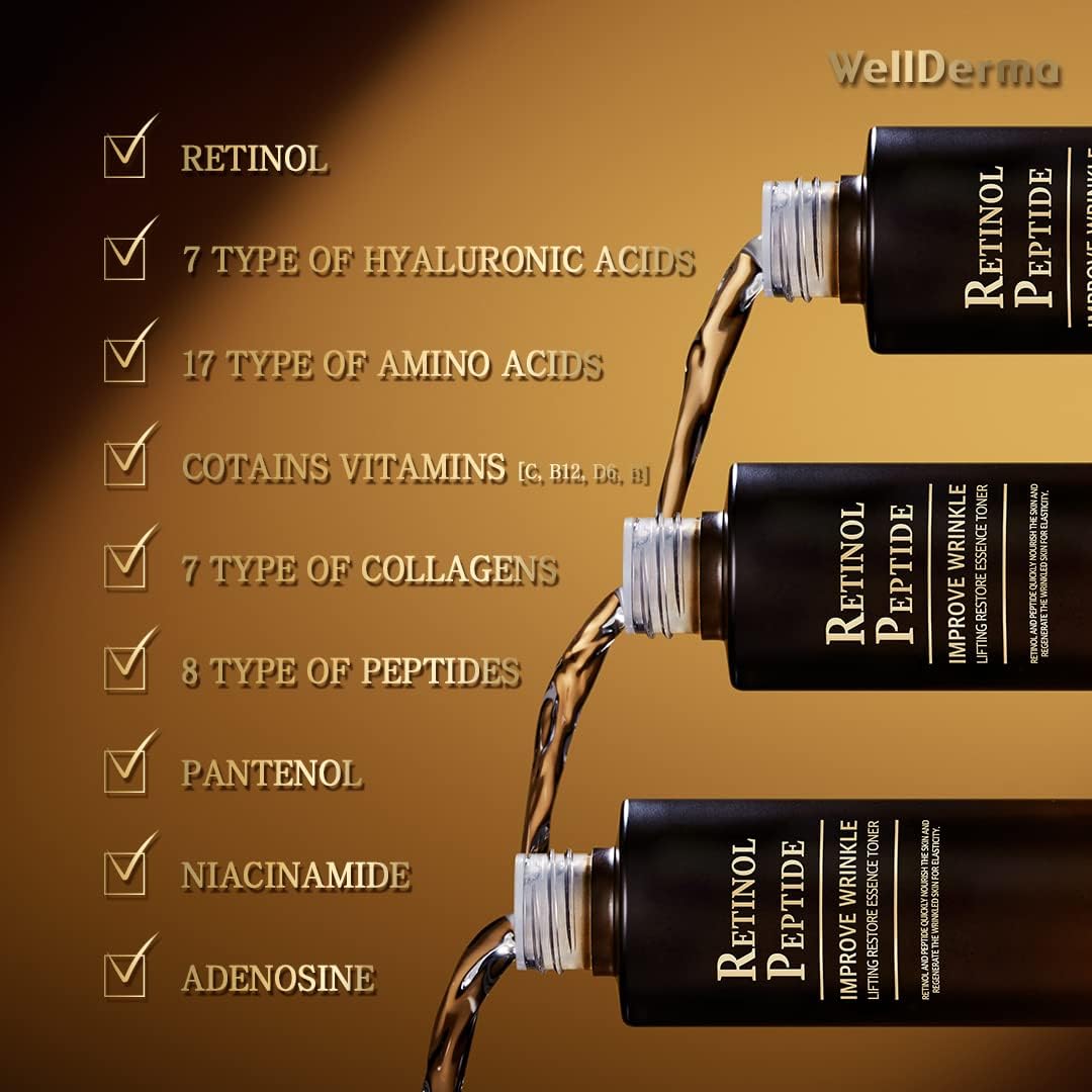 WellDerma Retinol Peptide Restore Essence Toner - Hydrating & Balancing 150mL with Collagen & Niacinamide