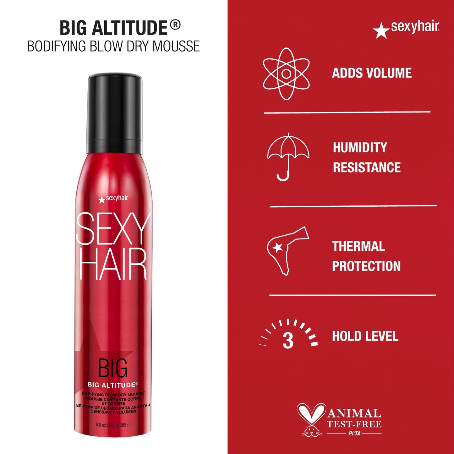 SexyHair Big Altitude Bodifying Blow Dry Mousse - 6.8 Oz | Volume & Hold | Humidity Resistant Up to 72 Hours