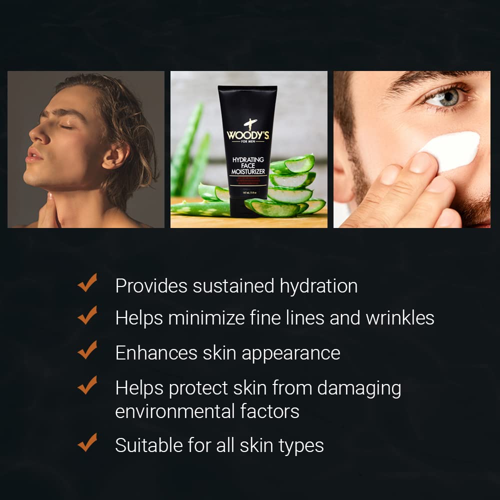 Woody's Face Moisturizer for Men - Hydrating Daily Lotion with Menthol for Dry Skin | 5 fl oz