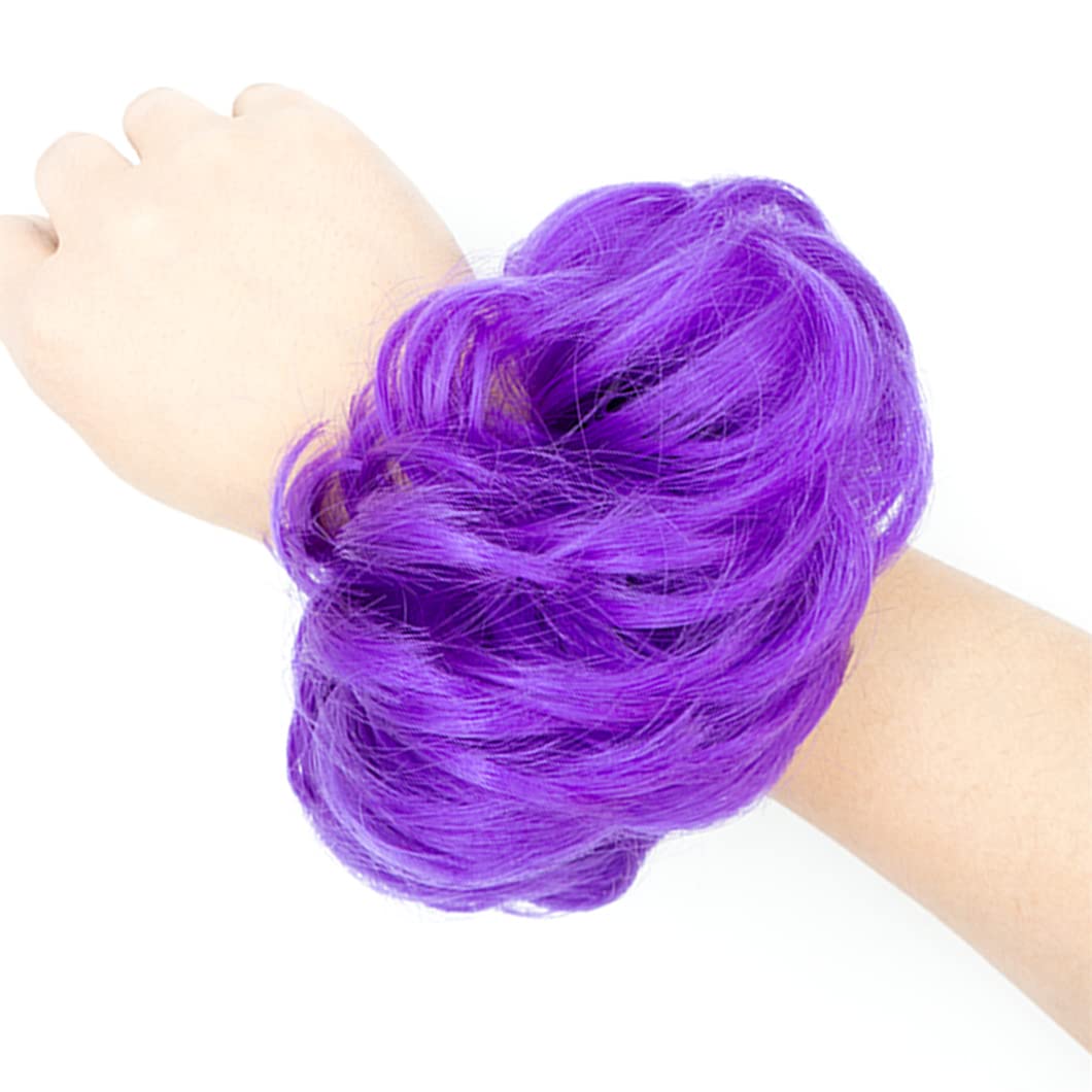 QTHQTFL 1 PCS Messy Bun Hair Piece, Hair Bun Hair Pieces for Women Girls Curly Wavy Synthetic Hair Bun Scrunchies Ponytail Extensions Purple Blue