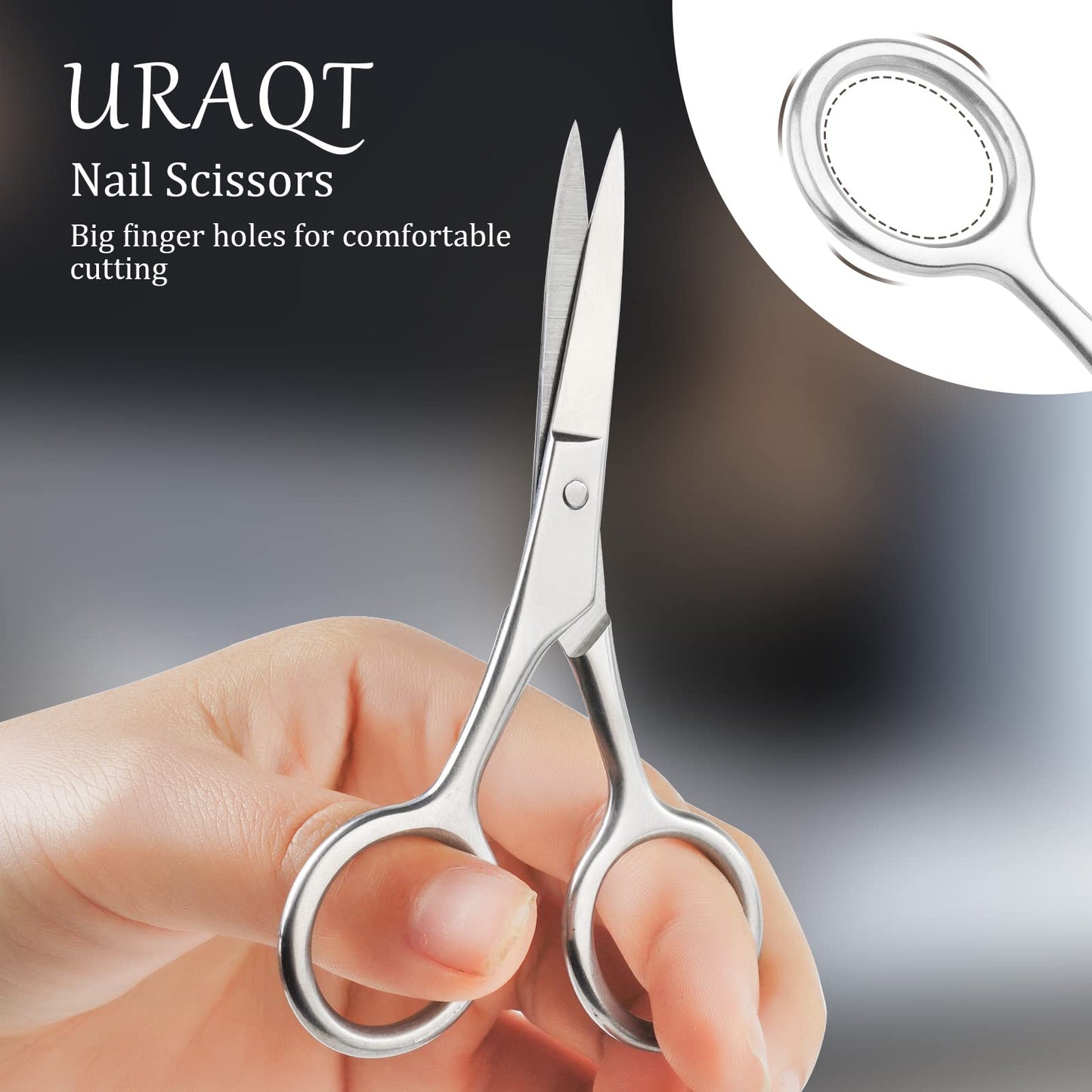 URAQT Cuticle Scissors with Leather Pouch, Manicure Scissors Kits Nail Scissors Sharp Curved Professional Stainless Steel Manicure, Grooming Scissors for Eyebrow, Mustache, Dry Skin - Nail Scissors