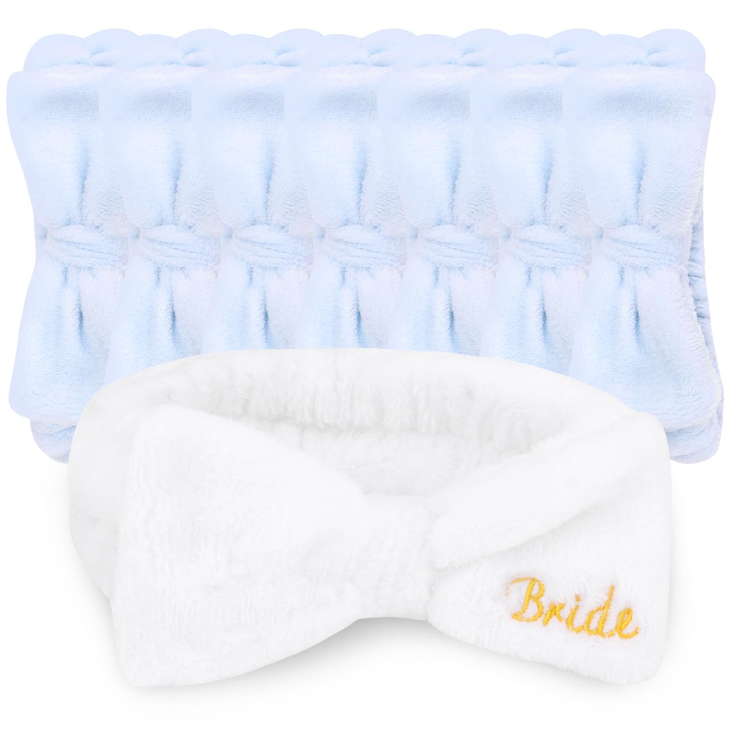 CIEHER 8 Pack Spa Headbands for Bachelorette Party Favors - Bride and Bridesmaid Skincare Makeup Face Wash Headbands in White & Blue