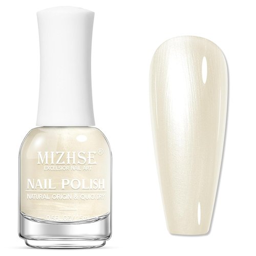MIZHSE Pearlescent Milky White Nail Polish - Quick Dry Creamy Pearl Finish | 15ml Non-Gel Lacquer
