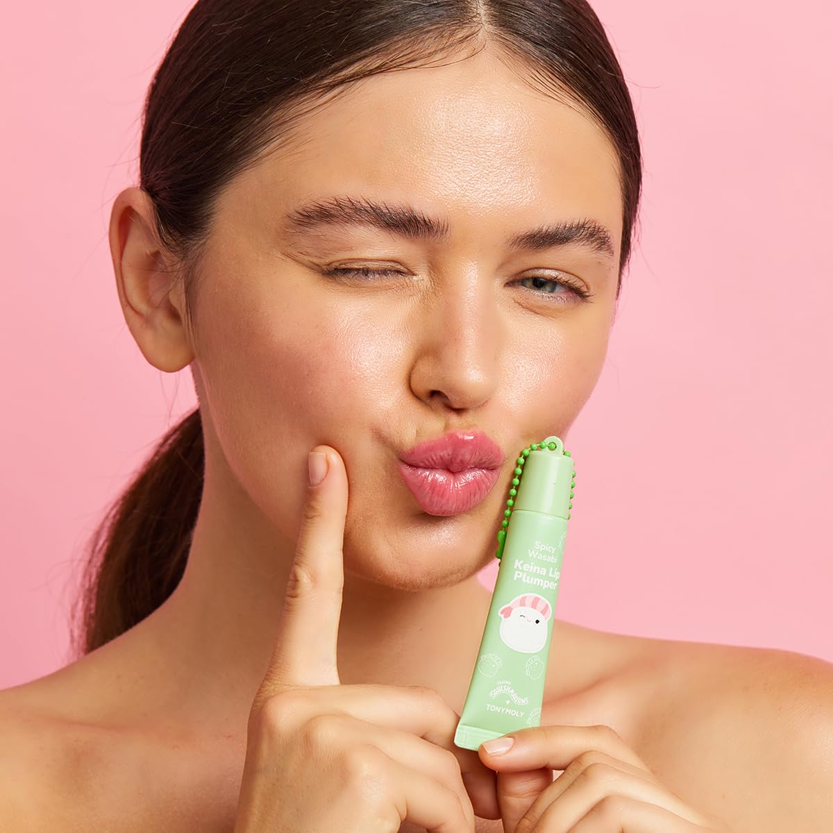 TONYMOLY Keina Keychain Lip Gloss - Spicy Wasabi Sheer Hydrating Formula, 11ml | Plumping & Non-Sticky Shine