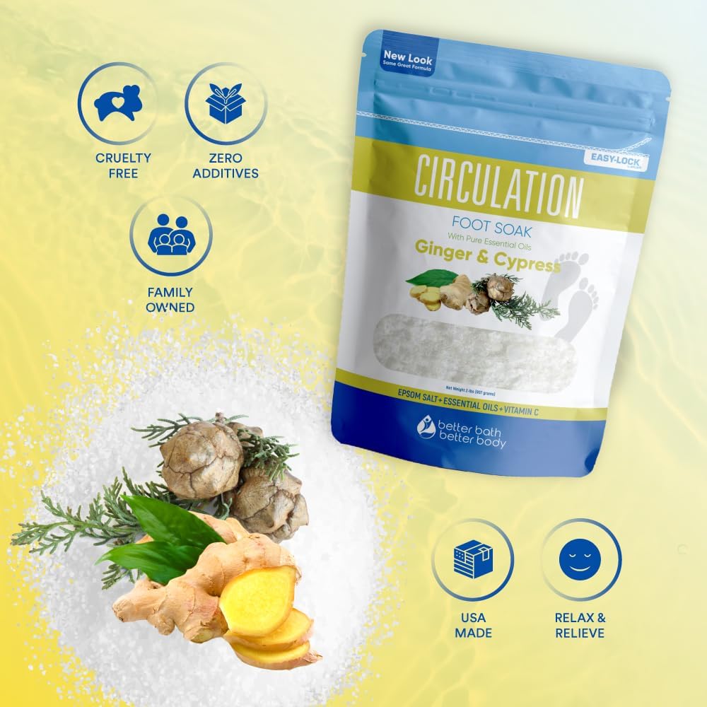 Skiennix Epsom Salt Foot Soak - 32 Ounces with Ginger & Cypress Essential Oils | Vitamin C Infused, BPA-Free Pouch