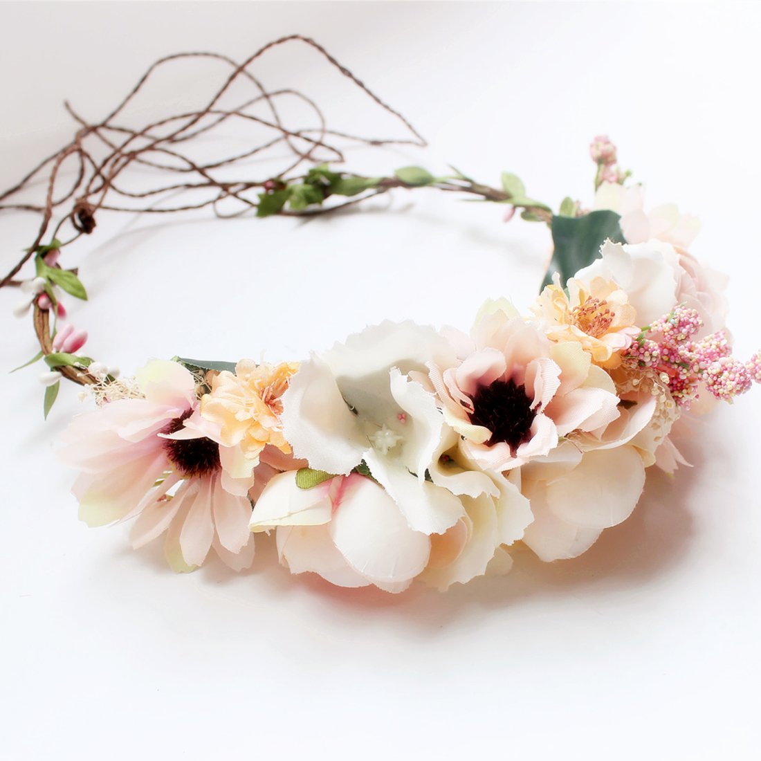 YnimioAOX Handmade Adjustable Flower Wreath Headband Halo Floral Crown Garland Headpiece,A13- candy pink