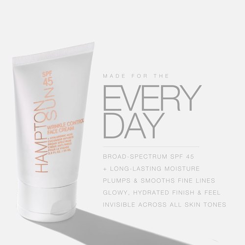 Hampton Sun SPF 45 Face Cream - Wrinkle Control Daily Moisturizer with Hyaluronic Acid & Cucumber Extract | Glowy Finish